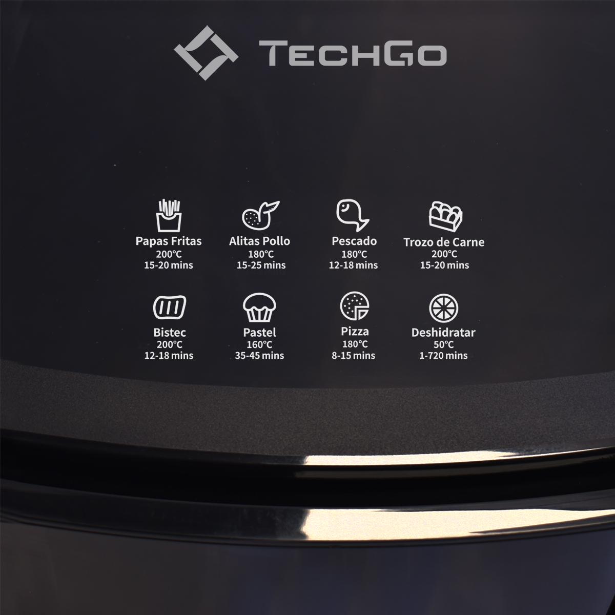 Freidora De Aire Tech Go AF50D-R 1300w 6.5L 8 Programas Acero Inoxidable